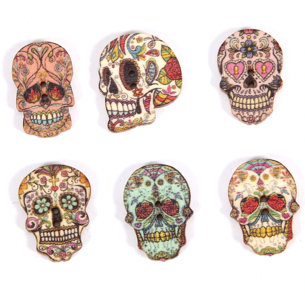 50pcs Wooden Skull Buttons DIY Crafts Sewing Supplies Clothing Decoration Accessories (Type A)