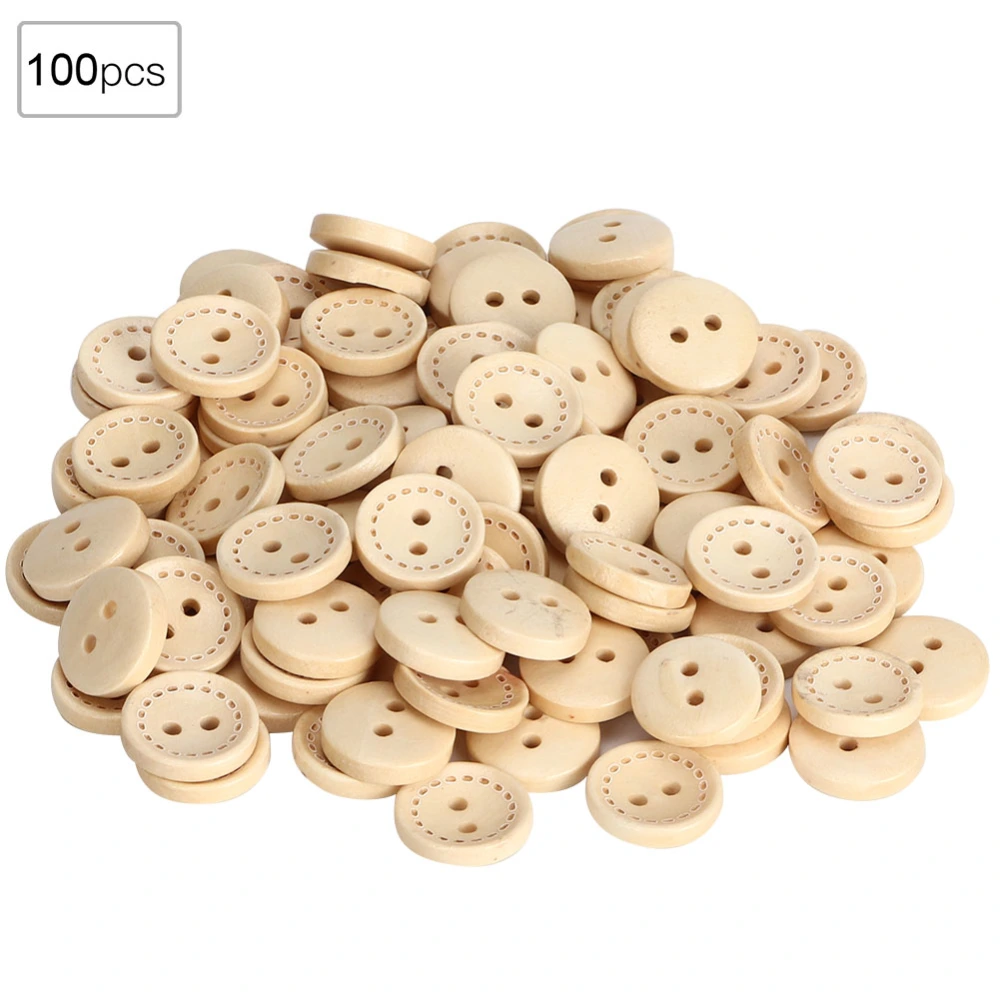 100 Pcs Wooden Buttons Circular Wood Color DIY Accessory Sewing 2-Holes Button1.5cm