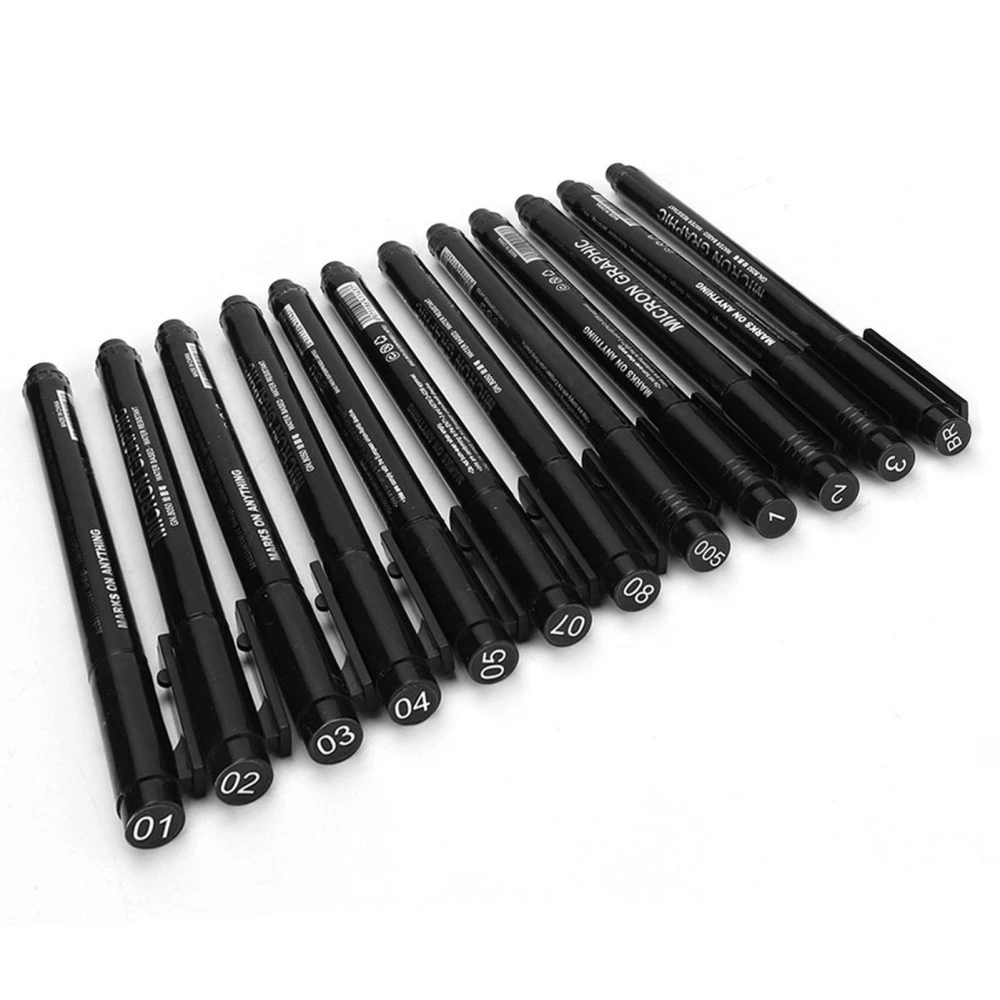 12pcs Micron Liner Fine Tip Marker Pen Black Ink Waterproof Drawing Pen for Sketch Comic (1)