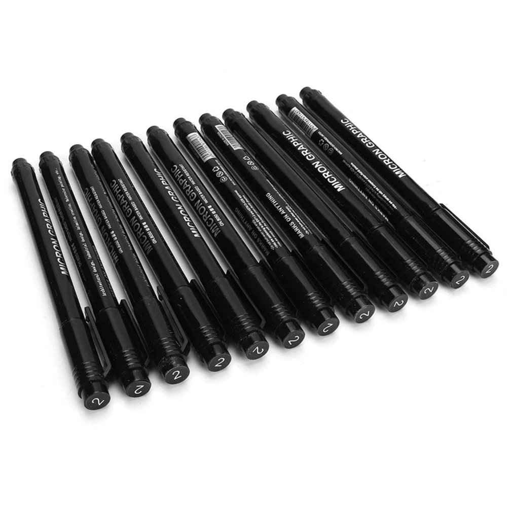 12pcs Micron Liner Fine Tip Marker Pen Black Ink Waterproof Drawing Pen for Sketch Comic (02)