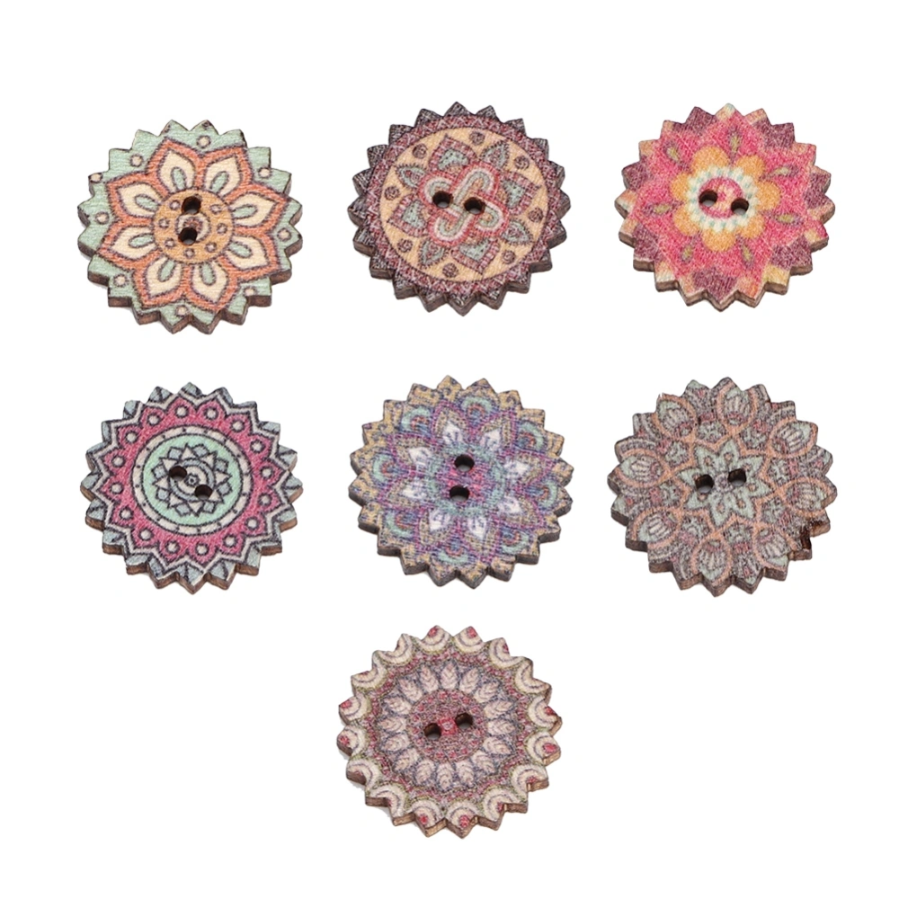 100Pcs Wooden Button Retro DIY Cartoon Sun Flower Pattern Decoration Craft 20mm