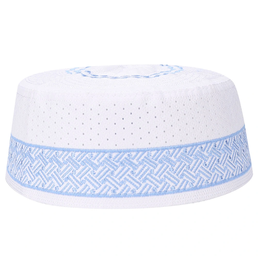 Polyester Mixed Cotton Cloth Muslim Prayer Hat Islam Man Embroidery Hat (Blue 59cm)