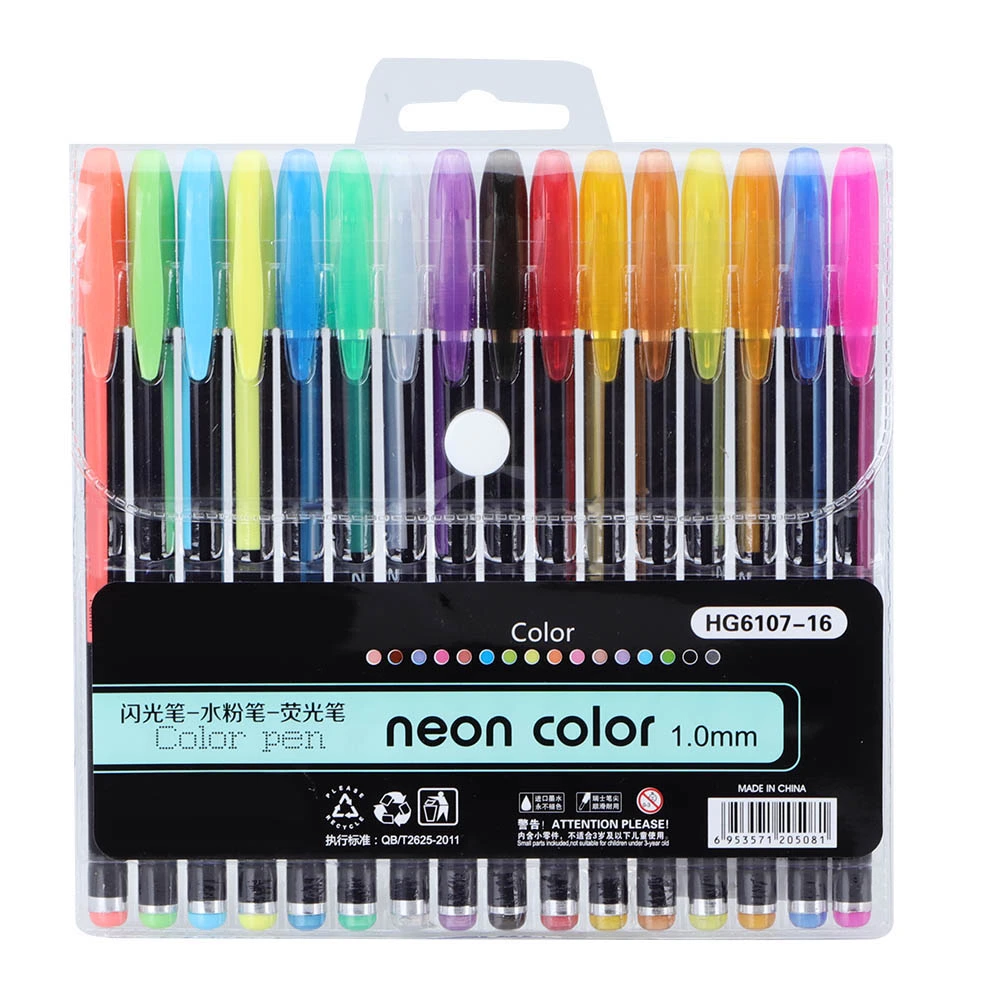 1mm Bullet Tip Gel Pen Coloured Fluorescence Nite Writer Pen for Drawing Marker(16 Colors)