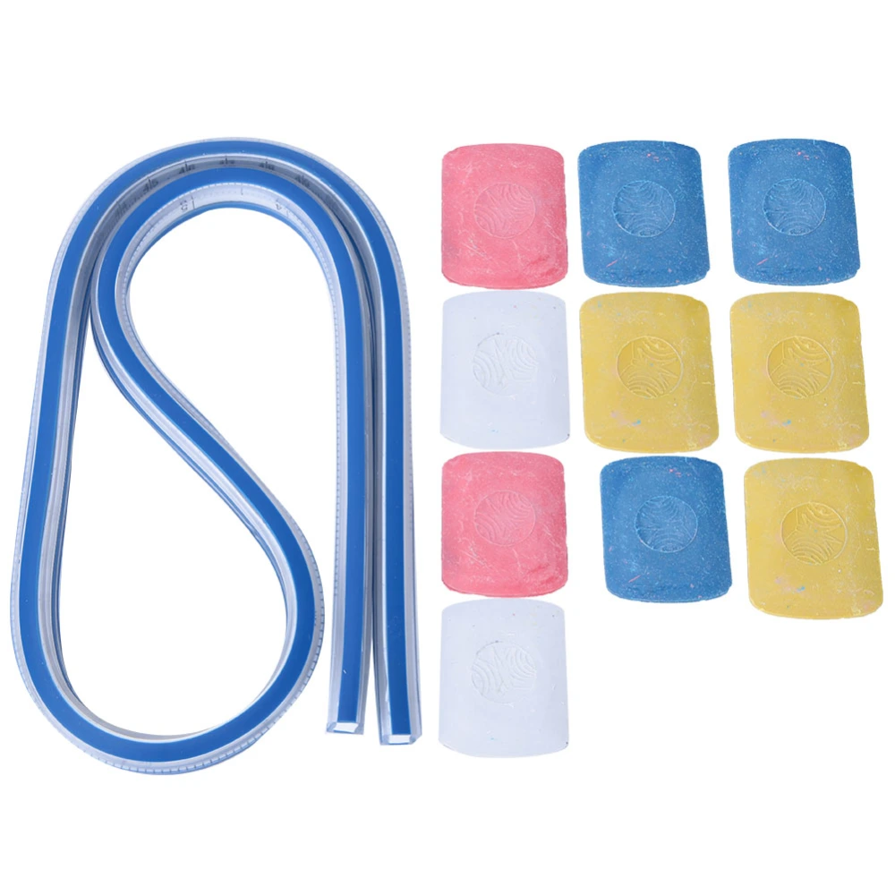 Plastic Flexible Curve Ruler Drawing Tape Measure Tool with 10Pcs Tailoring Chalk(60cm)