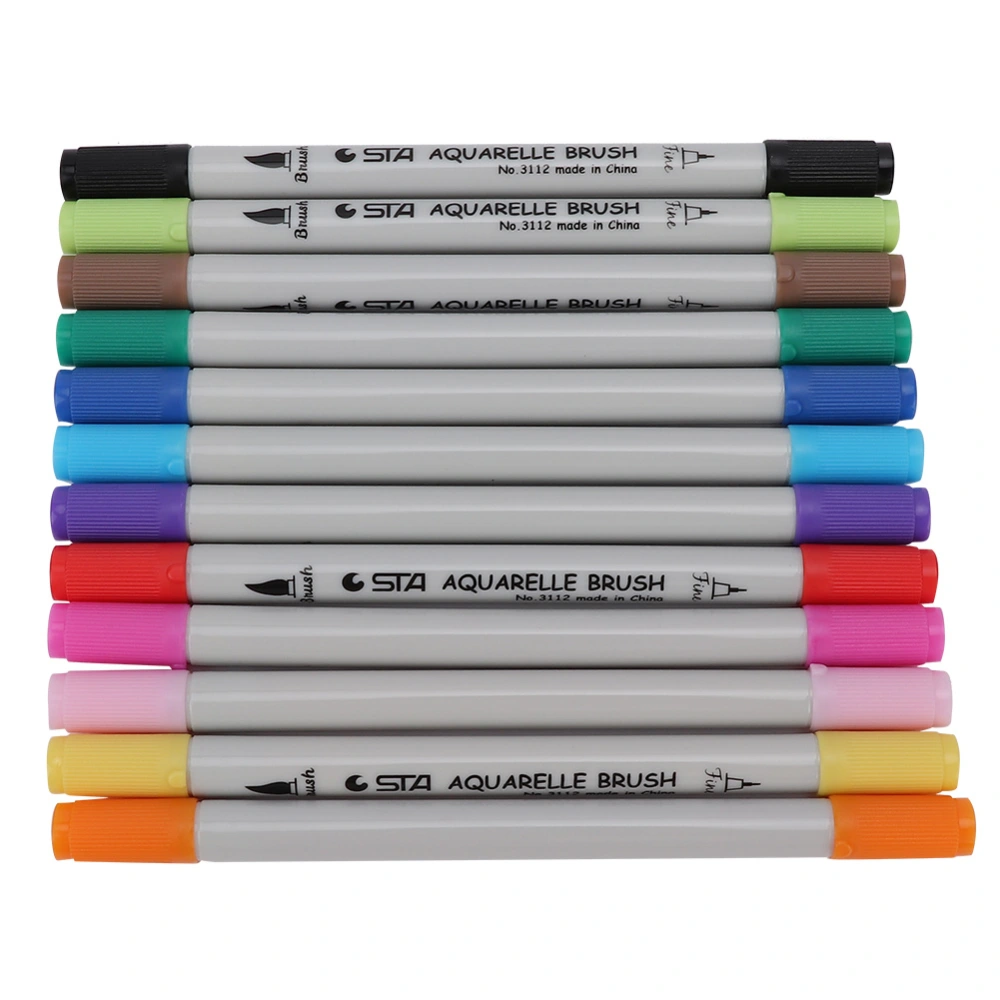 Dual Tip Water-Soluble Marker Pen Sketch Manga Painting Pen Art Supplies (3112, 12 Color)