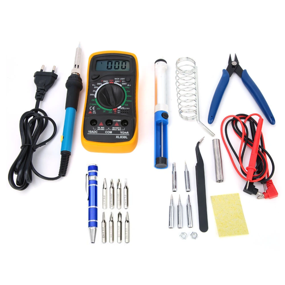 16Pcs Adjustable Temperature Electric Soldering Welding Iron Multimeter Tool Set