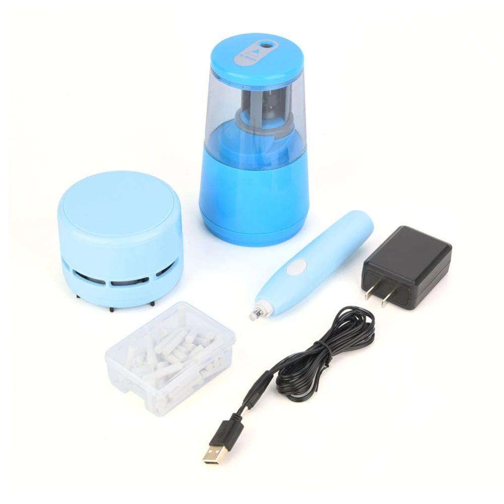 Electrical Automatic Pencil Sharpener Eraser Desktop Vacuum Cleaner Set CN Plug 100-240V (Blue)