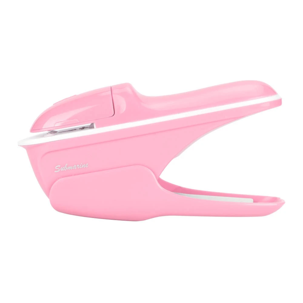 ABS No Staple Stapling Machine Book Paper StaplE Free Stapler Binding Hand Tool(Pink)