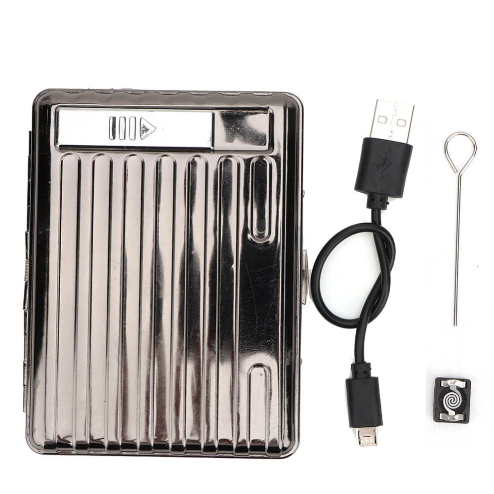 Vintage Rechargeable USB Charging Lighter Cigarette Case Cigar Storage Box (Black)