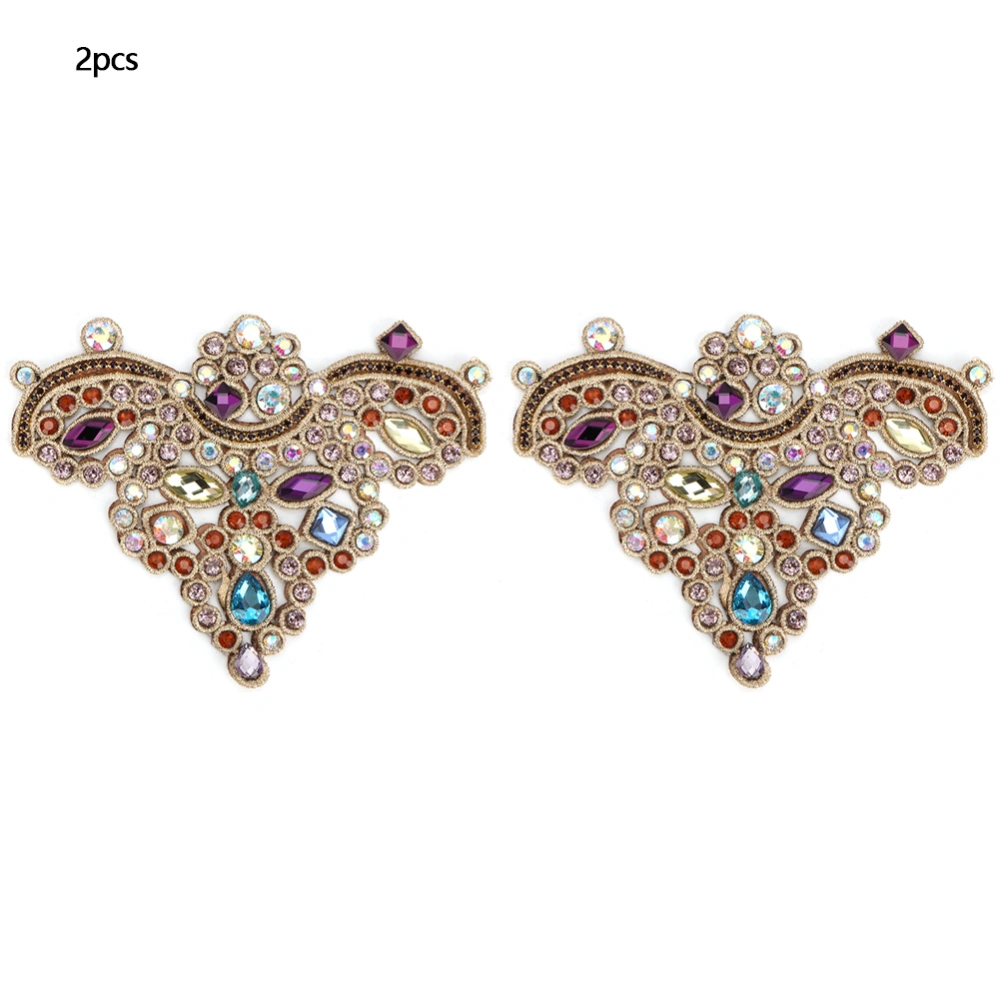 2pcs Rhinestone Crystal Applique Sew On Faux Pearl Patch for Clothes Shoes Bag (#4)