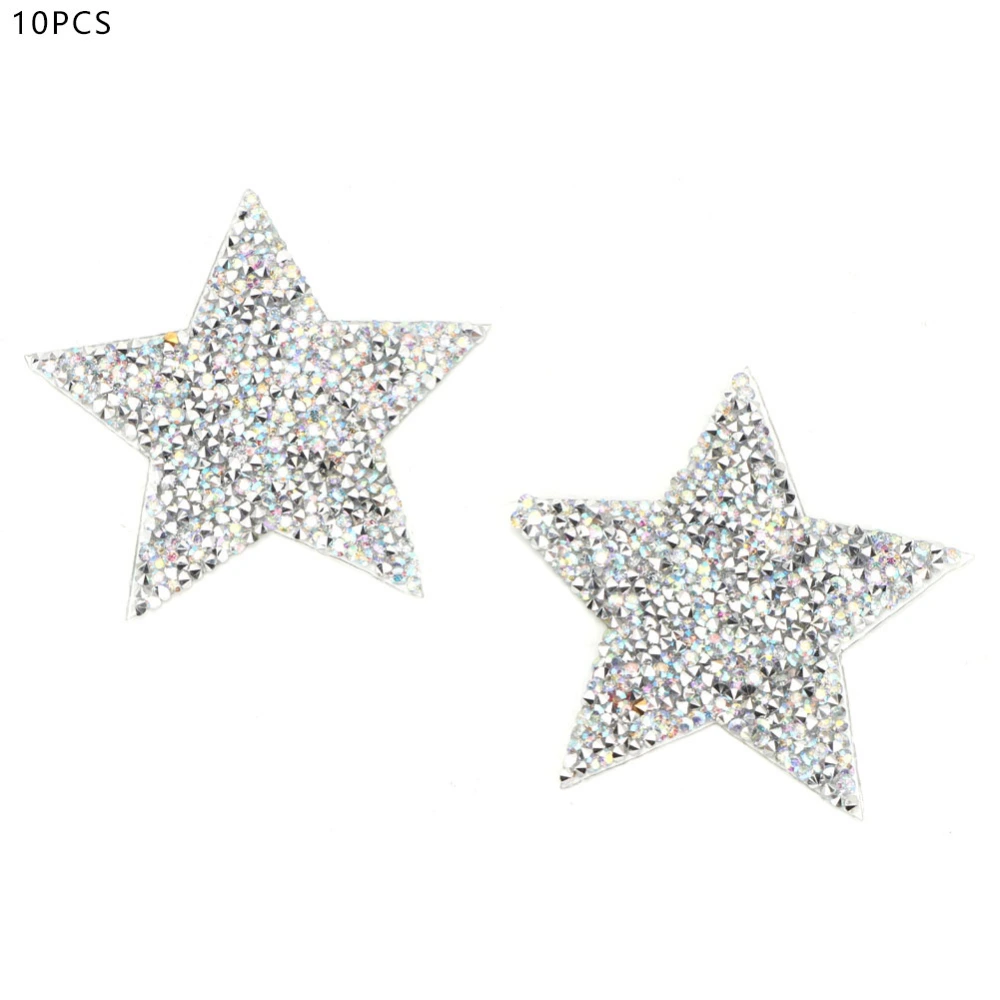 10pcs Rhinestone Star Applique Iron On Clothes Patch for Dress Shoes Bag Hat (AB Color)