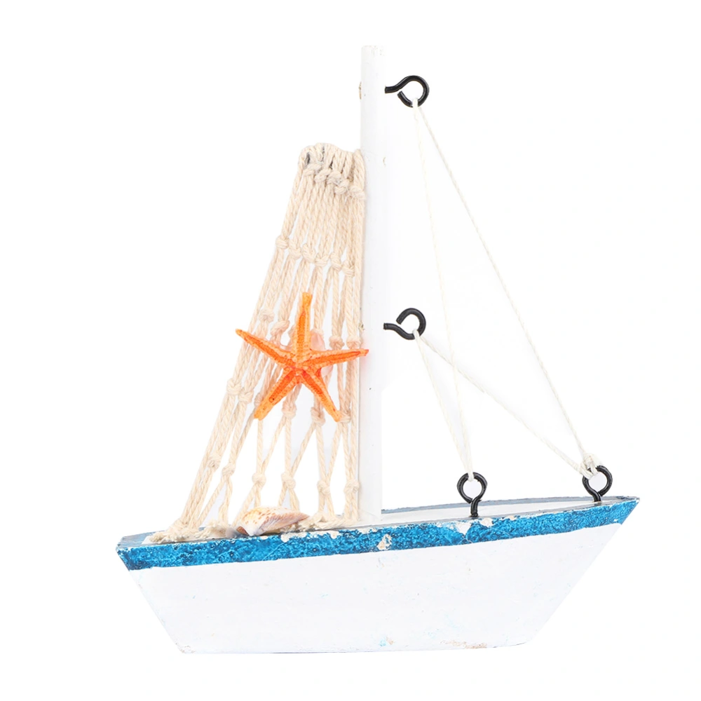 Mediterranean Wooden Craft Sailing Model Handmade Vintage Wood Sailboat (White Fishing Net)