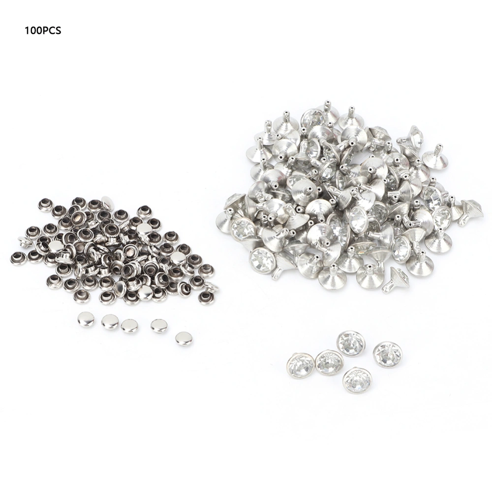 100pcs10mm Metal Rhinestones Rivets Studs Spikes Decoration(Silver edge white Crystal)