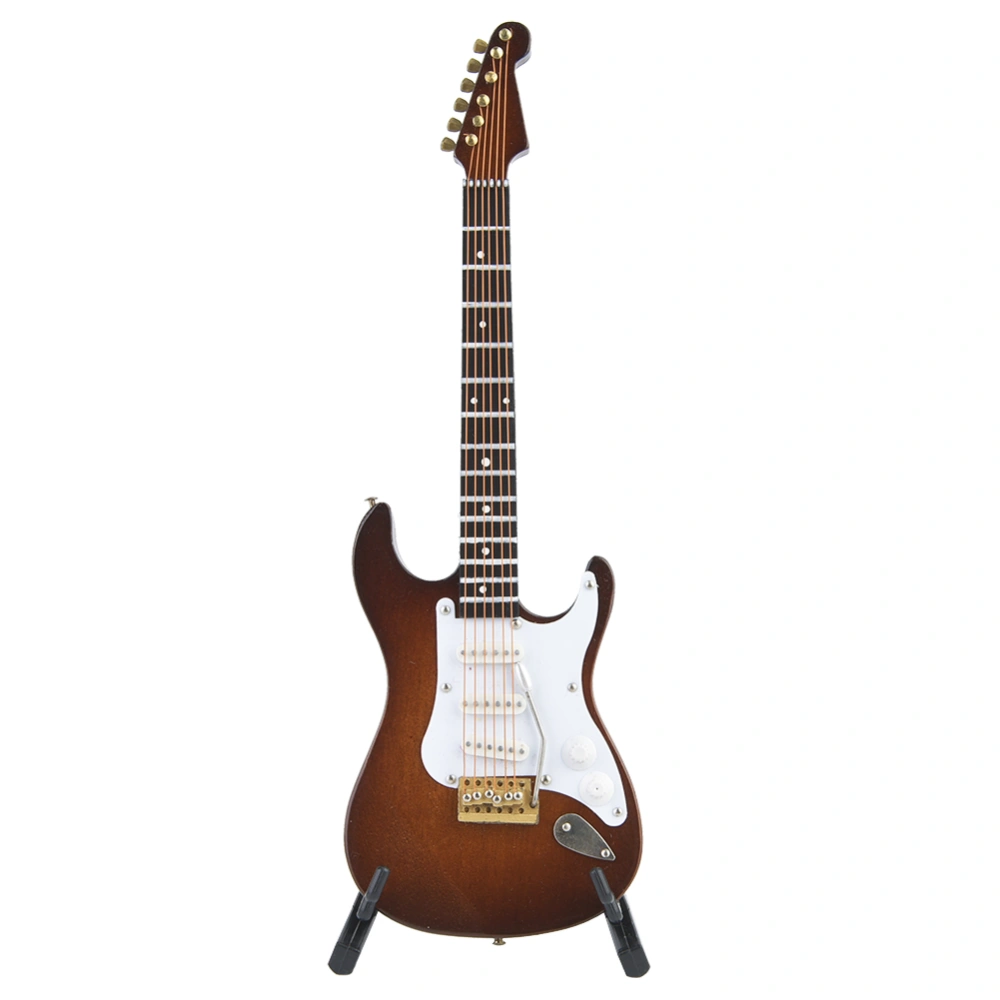 Delicate 18 cm Mini Wooden Electric Guitar Model Ornaments Collection with Stand(White Coffee)