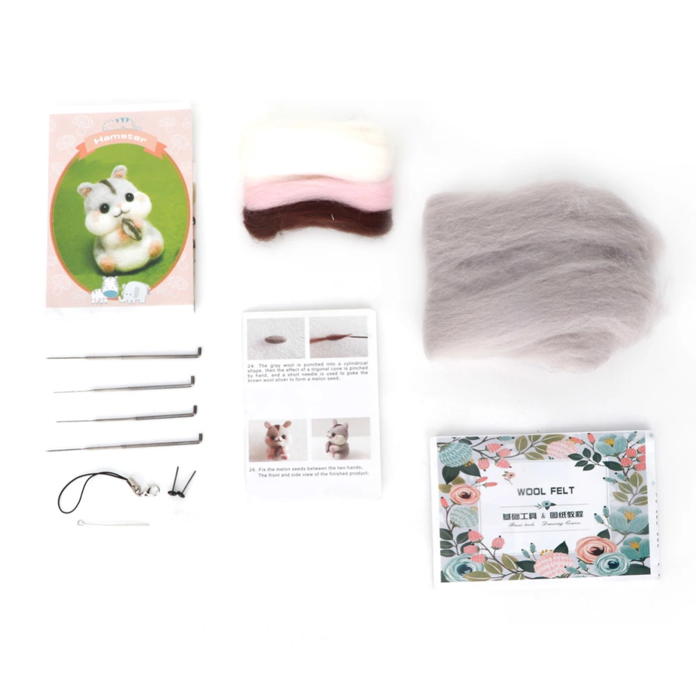 Woollen Felt Needle Felting DIY Hamster Doll Hand Craft Materials Package Tools