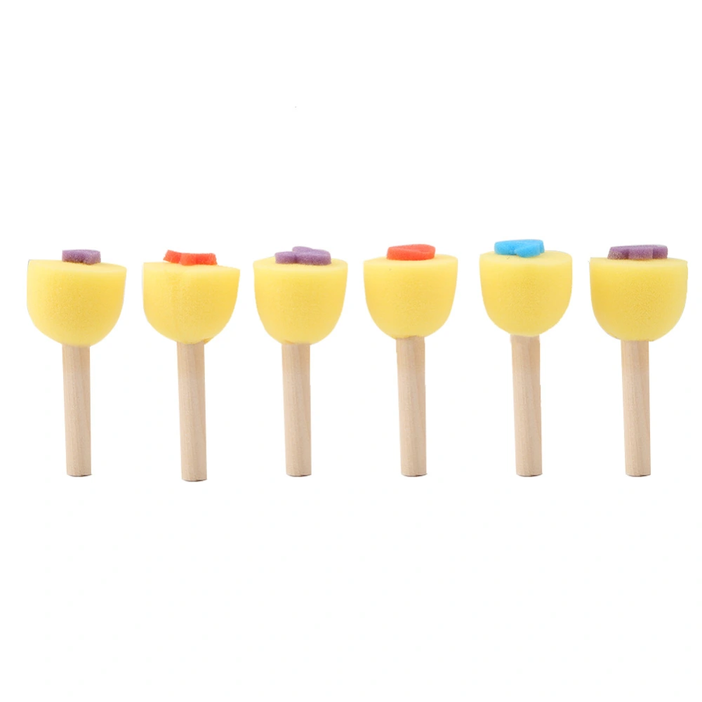 6PCS Wooden Handle Kid Sponge Painting Stamp Roller Brushes Child Educational DIY Painting Tool