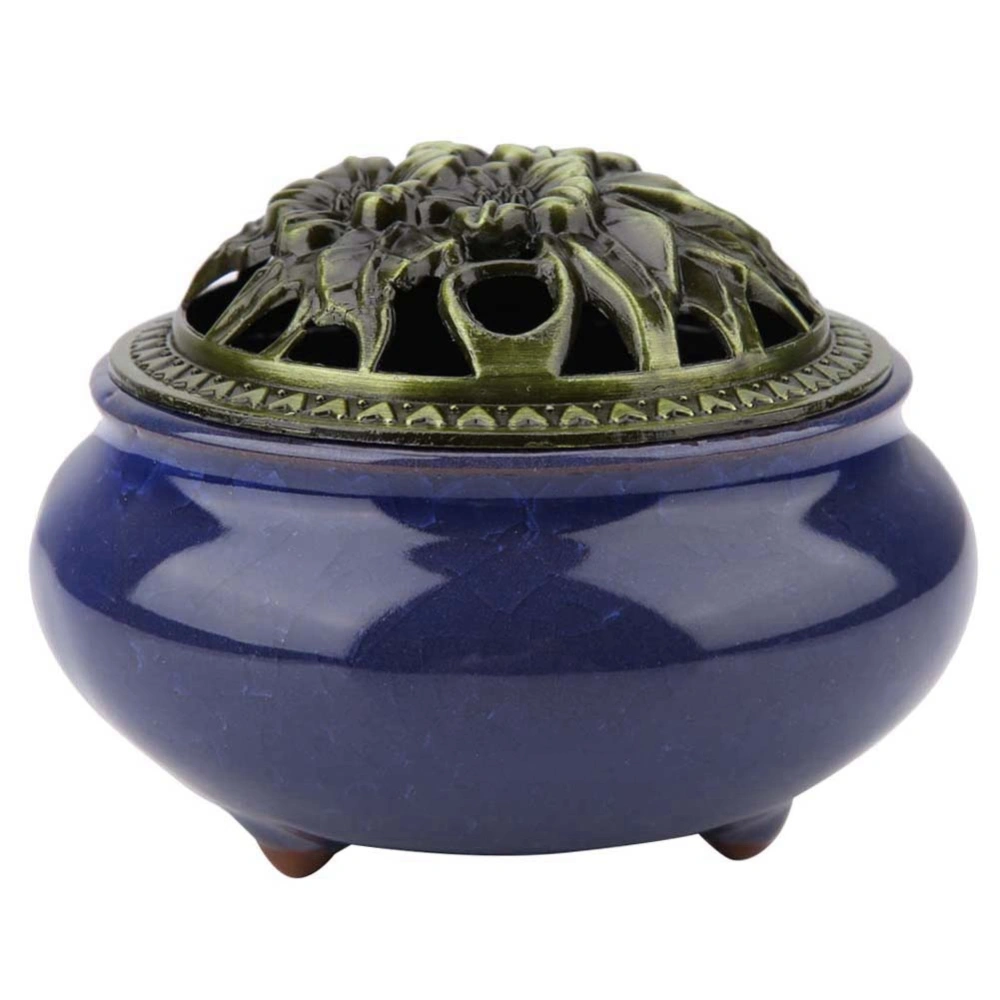 Ceramic Incense Burner Ice Cracking Censer Incense Holder Home Teahouse Decor(Jewelry Blue)