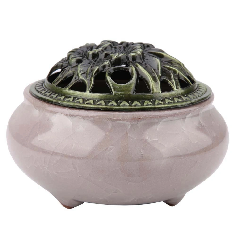 Ceramic Incense Burner Ice Cracking Censer Incense Holder Home Teahouse Decor(Diamond Gray)