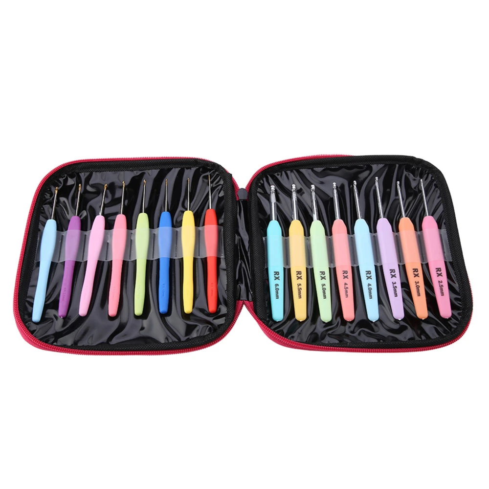 16 Pcs Multi colored Crochet Hooks Set Aluminum Knitting Hooks Kit with Soft Handle