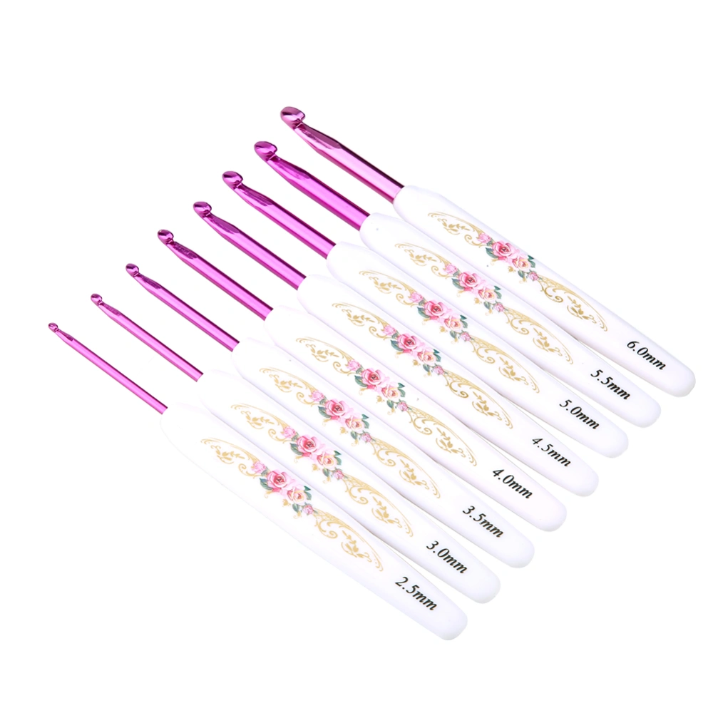 8PCS Aluminum Crochet Hook Set Knitting Needles With Soft Floral Print Plastic Handle (Large)