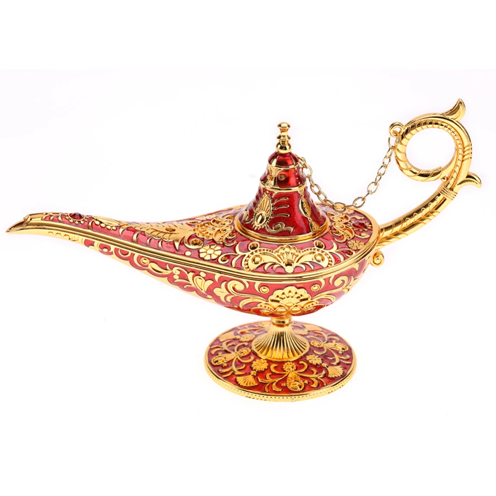 Metal Carved Hollow Legend Lamp Hollow Aladdin Magic Genie Light Wishing Pot Decor (Red)