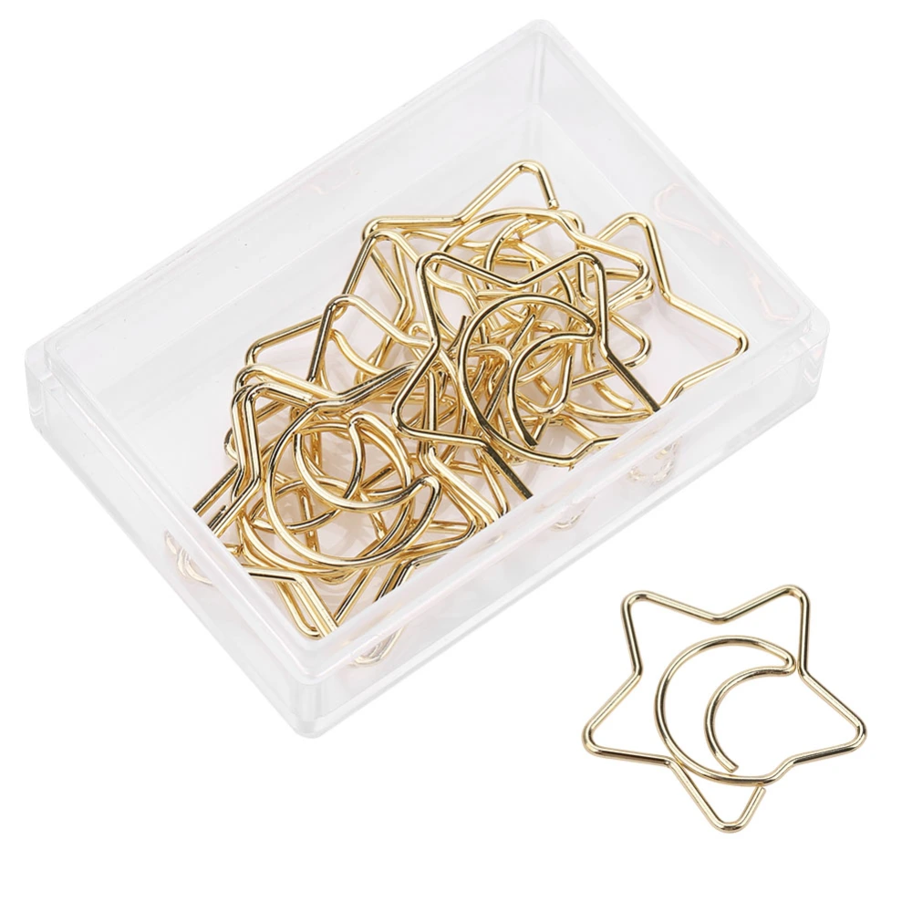 10Pcs Plastic Coated Electroplating Star Moon Paper Clips Funny Bookmark Marking Clips Gold