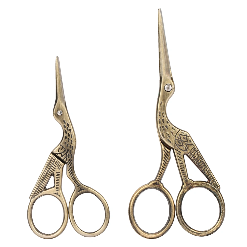 Retro Bronze Stainless Steel Carving Crane Shape Two Sizes Sewing Scissors