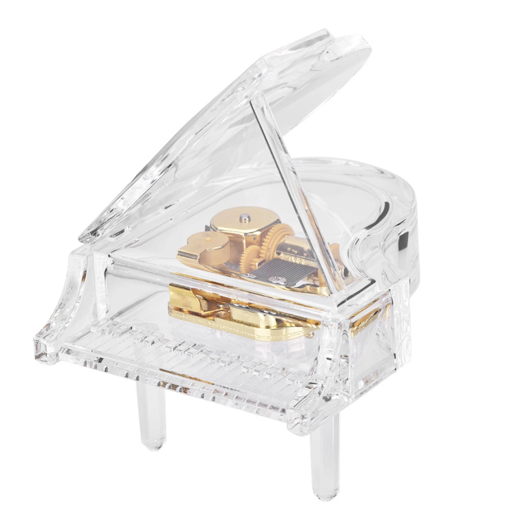 Grand Piano Shaped Windup Transprent Acrylic Music Box Birthday Present Gift