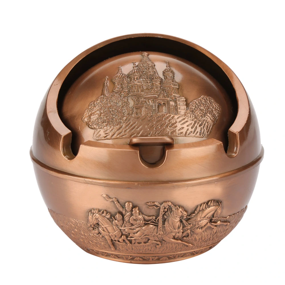 Portable Travel Car Ashtray Round Ball Stamped Pattern Gift Home Decoration (#02)