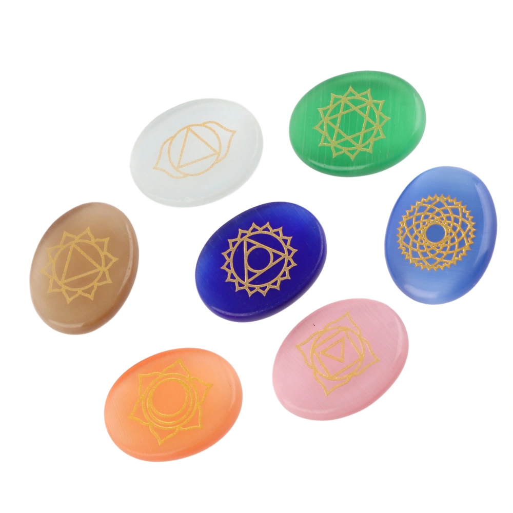 7Pcs/Set Engraved Spiritual Healing Meditation Palm Stones Reiki Chakra Crystal