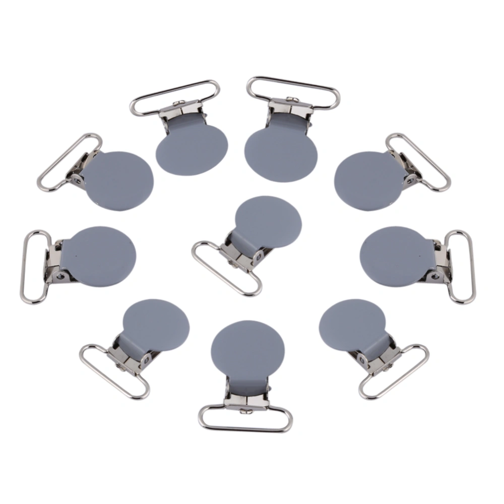 10Pcs 25mm Round Suspender Braces Pacifier Strap Holder Clip DIY Making Supplies(Gray)