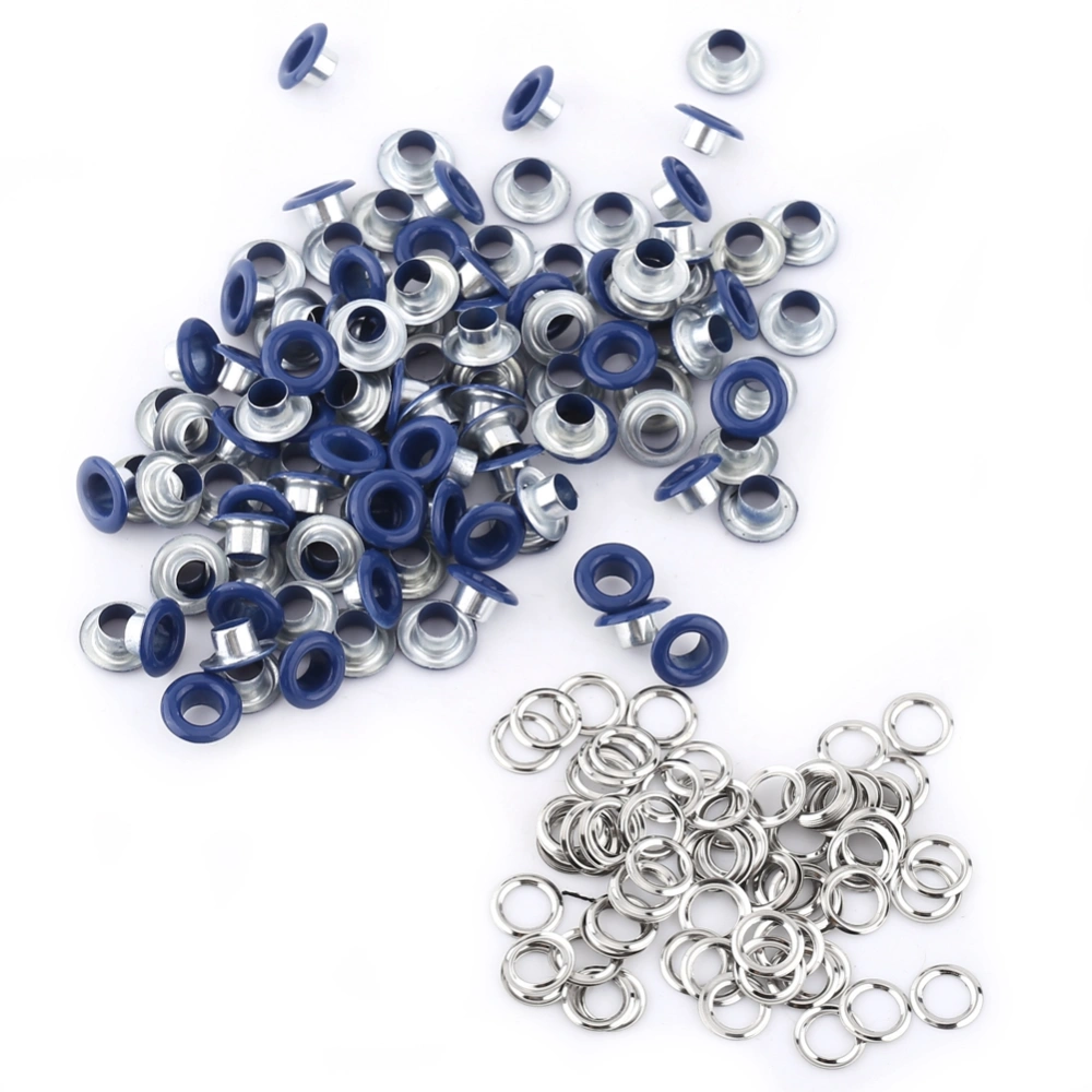 100Sets 5mm Metallic Scrapbooking Eyelets Buckle Leather Craft Apparel Accessories(Dark Blue)