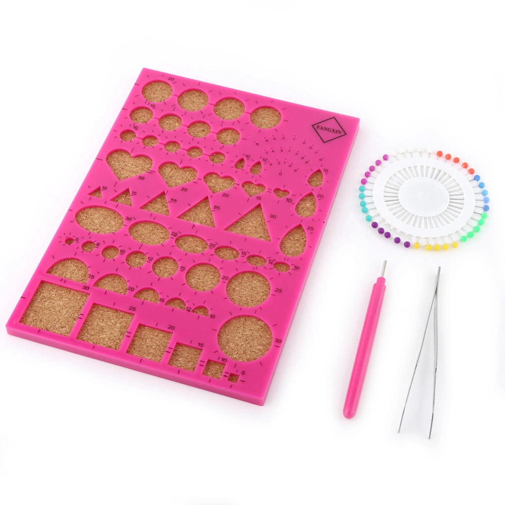 DIY Paper Craft Template Board Tweezer Pins Slotted Pen Quilling Tools Kit (Rose Red)