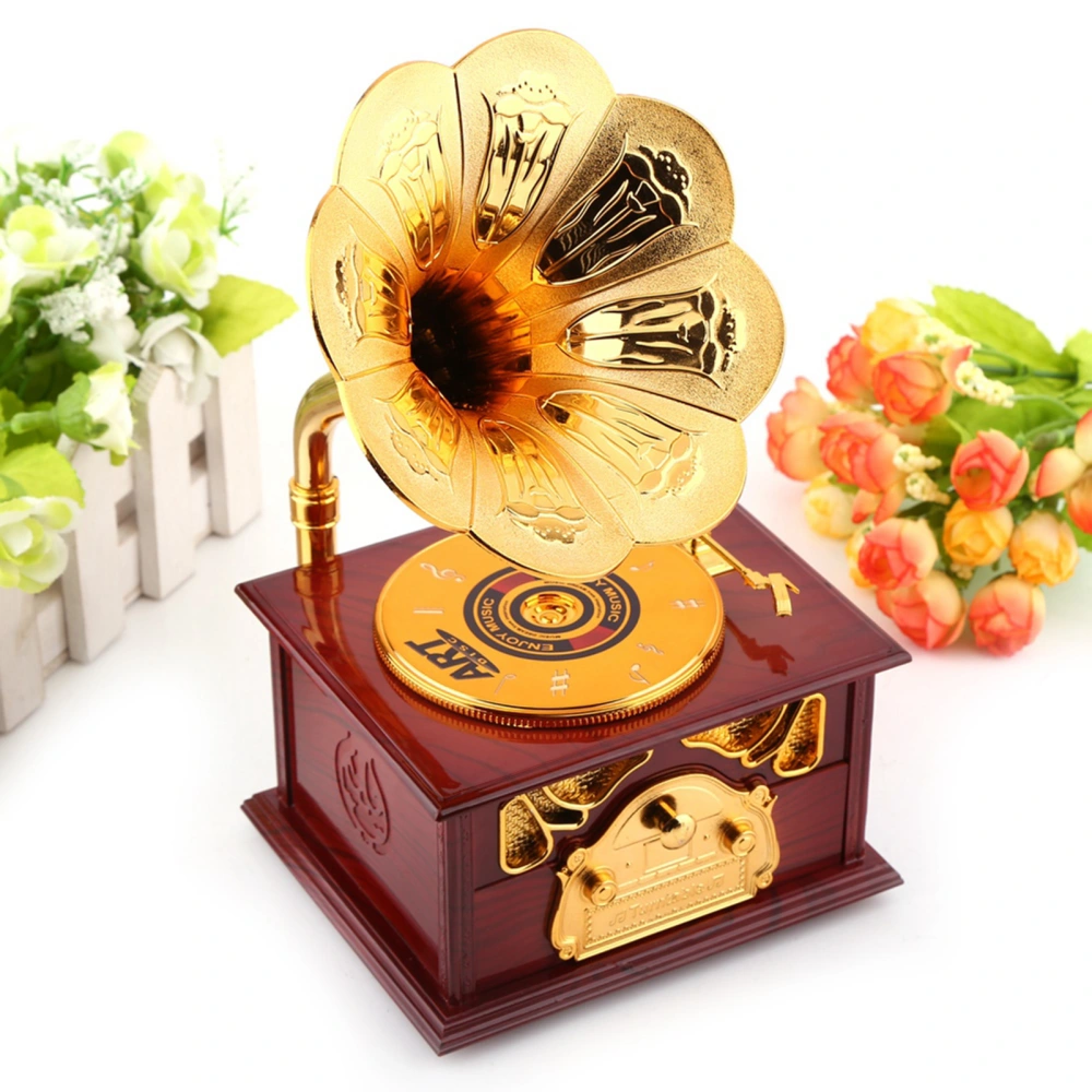 Classical Trumpet Horn Gramophone Art Music Box Home Decor (Brown)