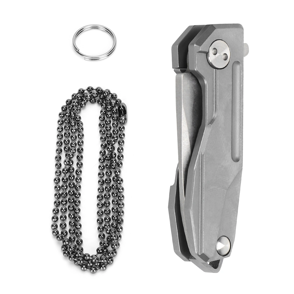 Titanium Alloy Mini Folding Knife for D2 Blade Pocket Knife with Key Ring and ChainGray