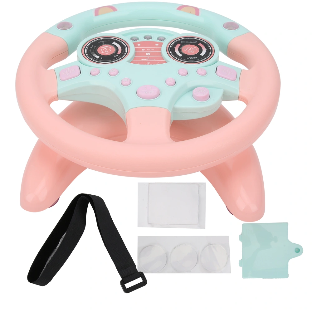 Simulation Steering Wheel Children Early Education Initiation Toy with Base Birthday GiftsPink