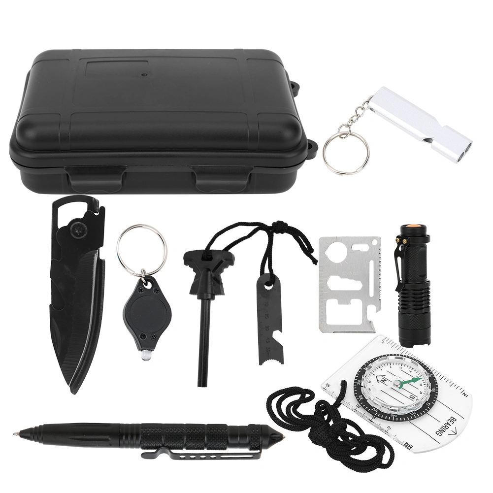 10PCS Survival Tool Kit Outdoor Equipment Multifunction Field SOS Emergency Box Supplies