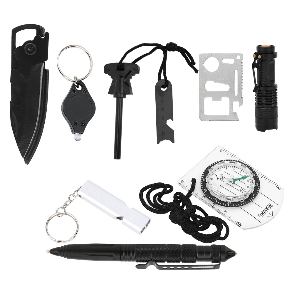 10PCS Survival Tool Kit Outdoor Equipment Multifunction Field SOS Emergency Box Supplies
