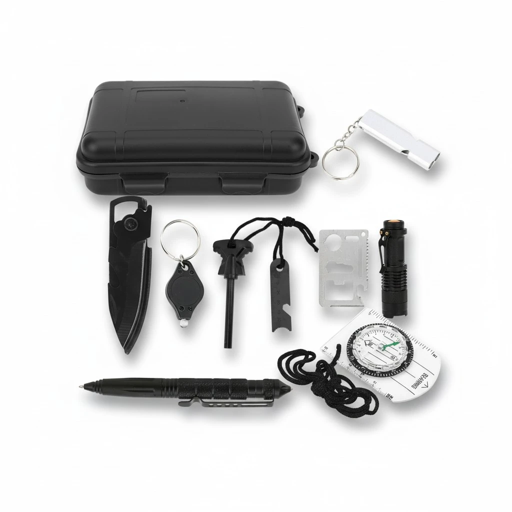 10PCS Survival Tool Kit Outdoor Equipment Multifunction Field SOS Emergency Box Supplies