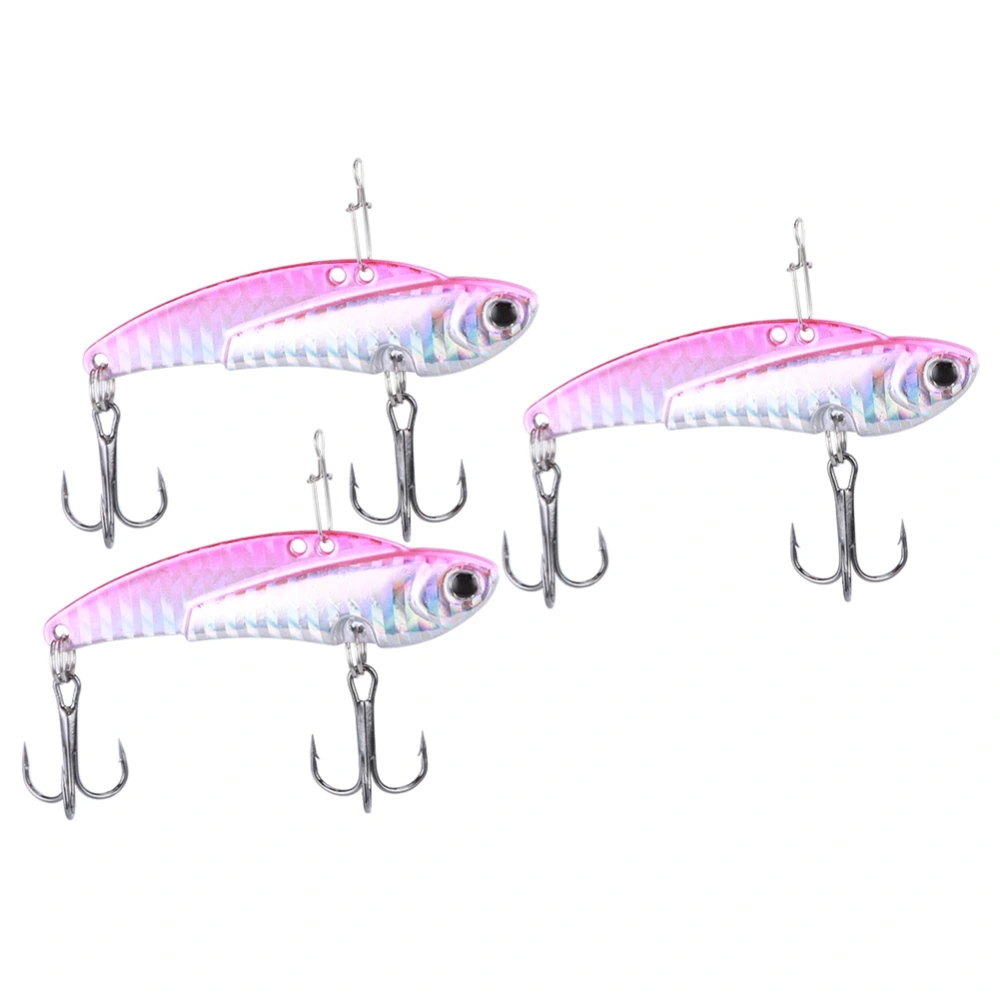 3PCS Metal Artificial Lure All Swimming Layer Sinking Vibration Hard Bait Fishing TacklePink