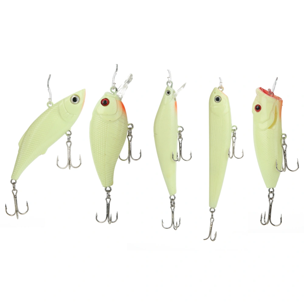 5Pcs Simulation Luminous Plastic Lure Hard Minnow Popper Pencil VIB Crank Bait Set