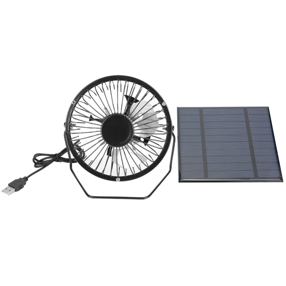 Black Solar Panel Powered USB Fan 2.5W Cooling Ventilation For Outdoor Travel