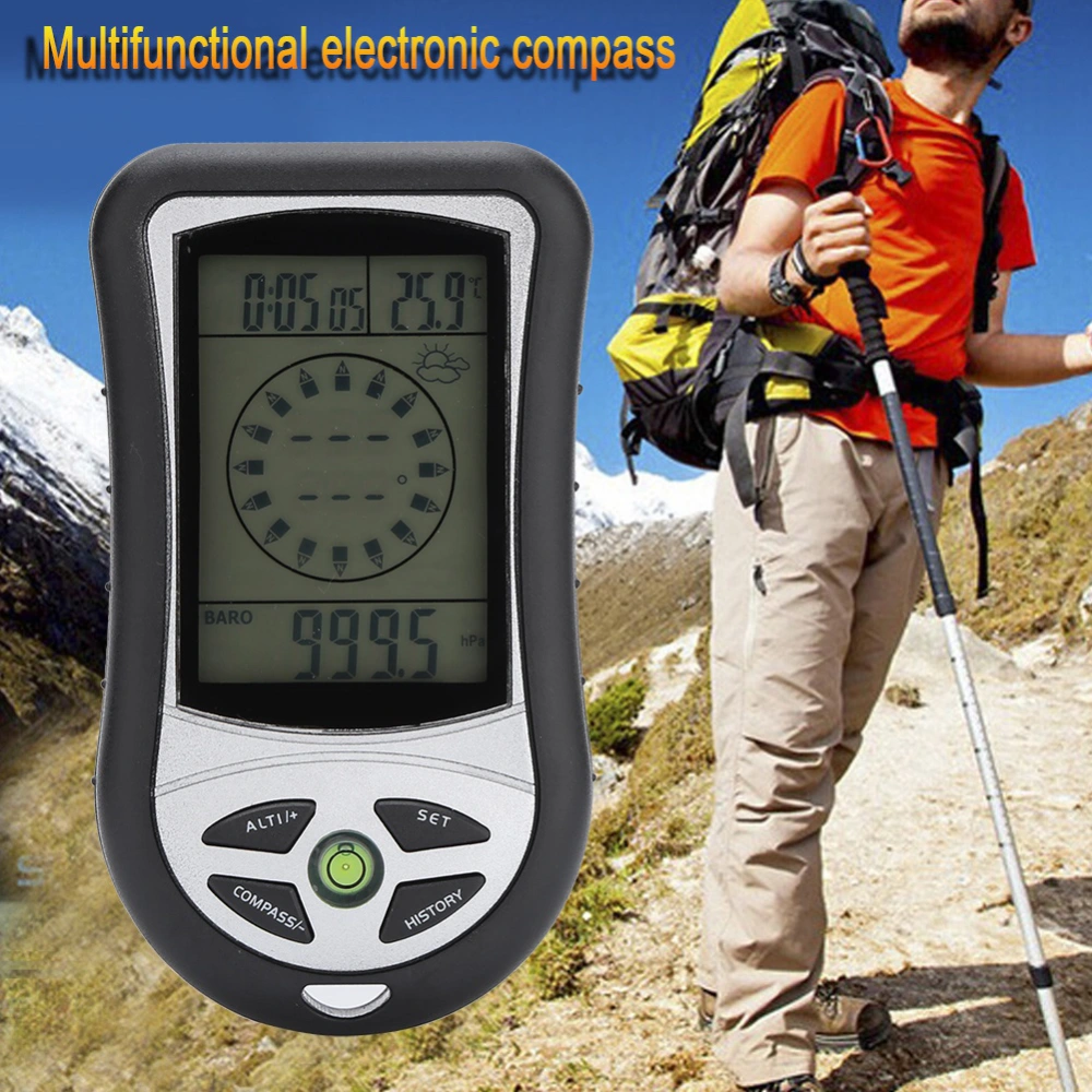 Black Multi function Digital Altimeter Barometer Compass Weather Forecast For Outdoor Hiking