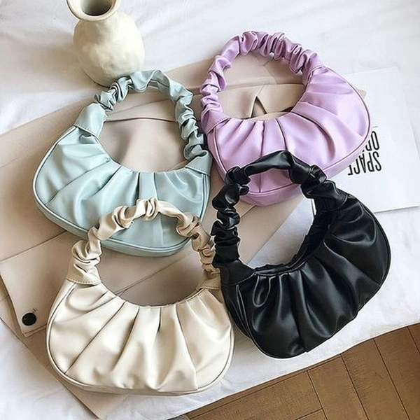 Fashion Women Shoulder Bag Pleated PU Leather Handbag Female Daily Autumn Casual Street Travel Underarm Bags Shopping Tote