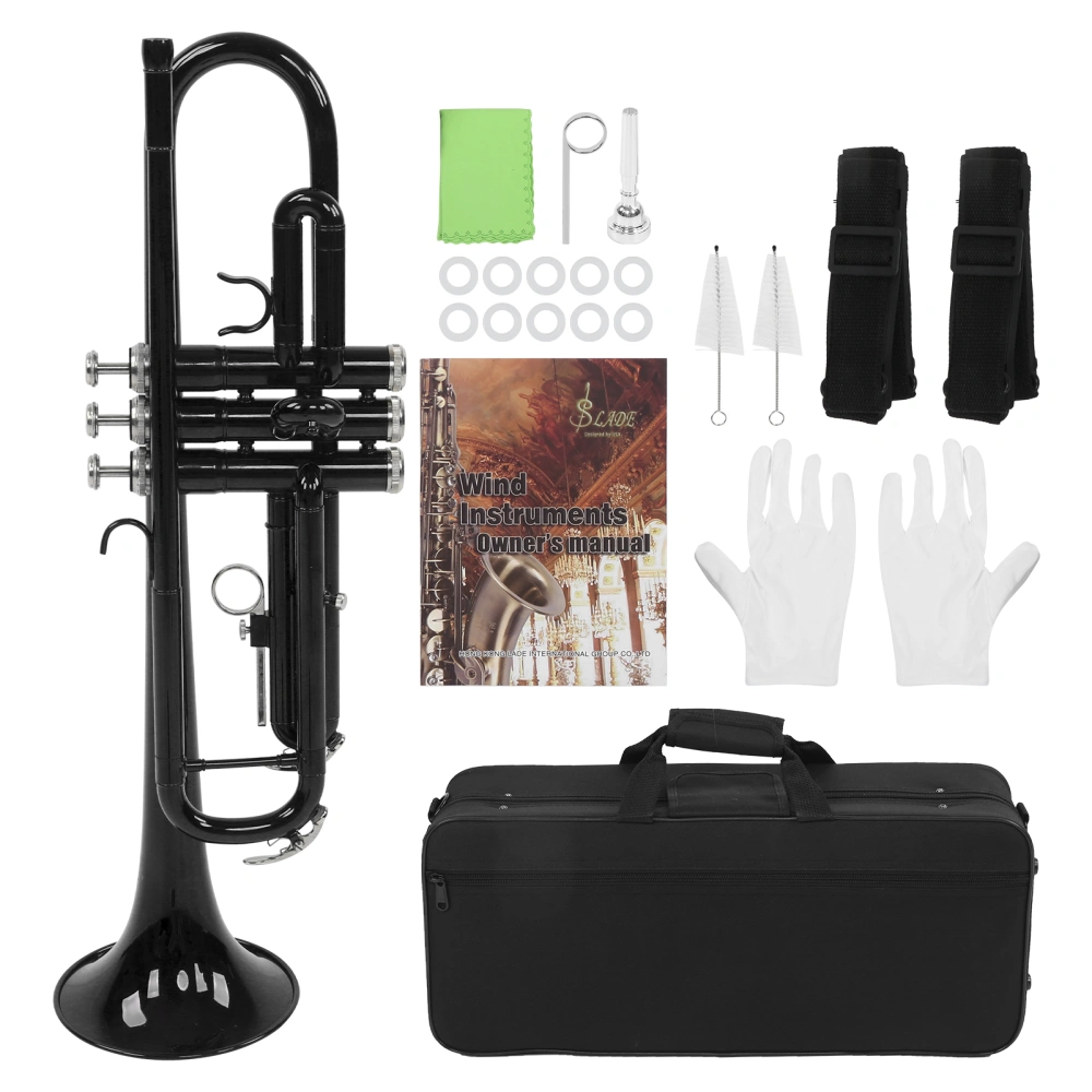 Trumpet Set B Flat Brass Replacement Musical Instrument Accessories with Storage BagBlack