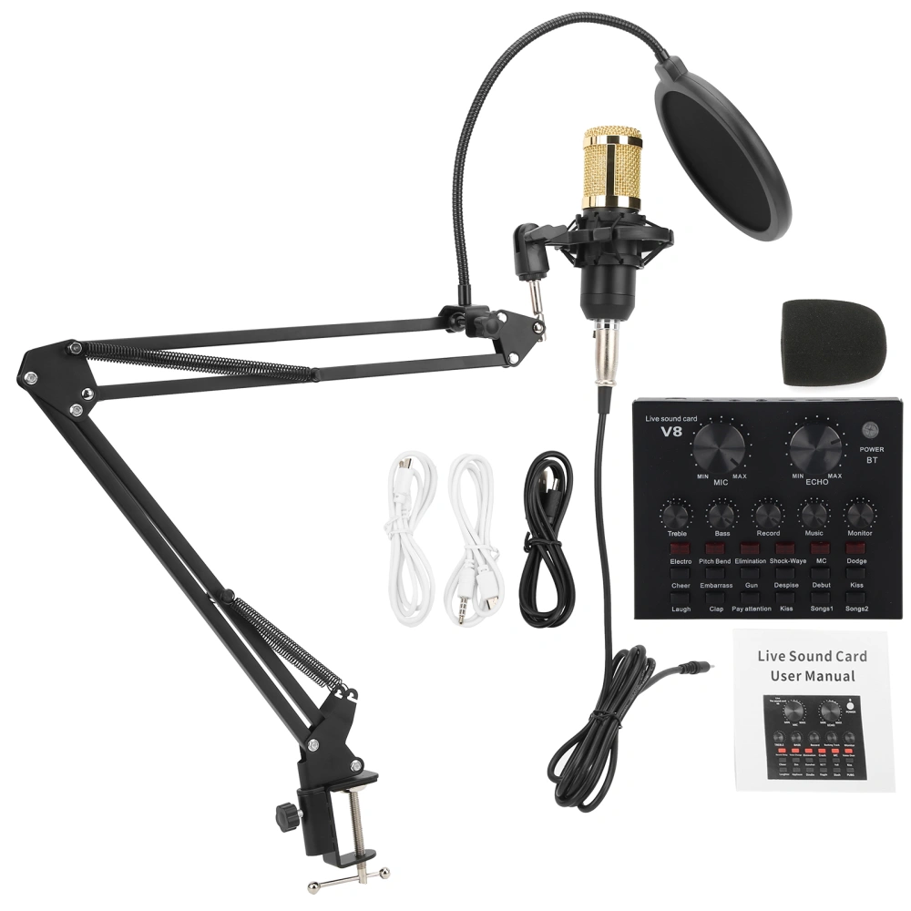 Condenser Microphone with Adjustable Tripod Effect Sound Card Set Kit for Recording