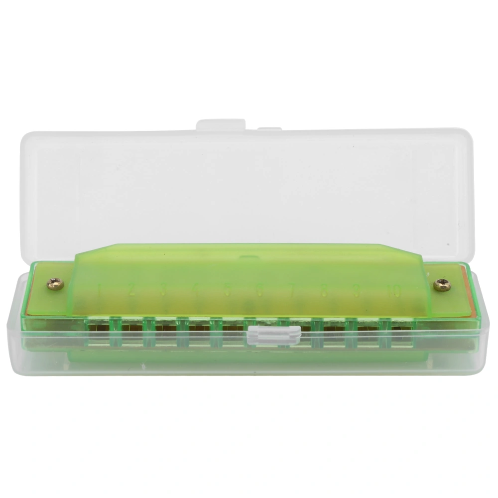 Harmonica Plastic Translucent 10 Hole with Storage Box for Kids Musical InstrumentGreen