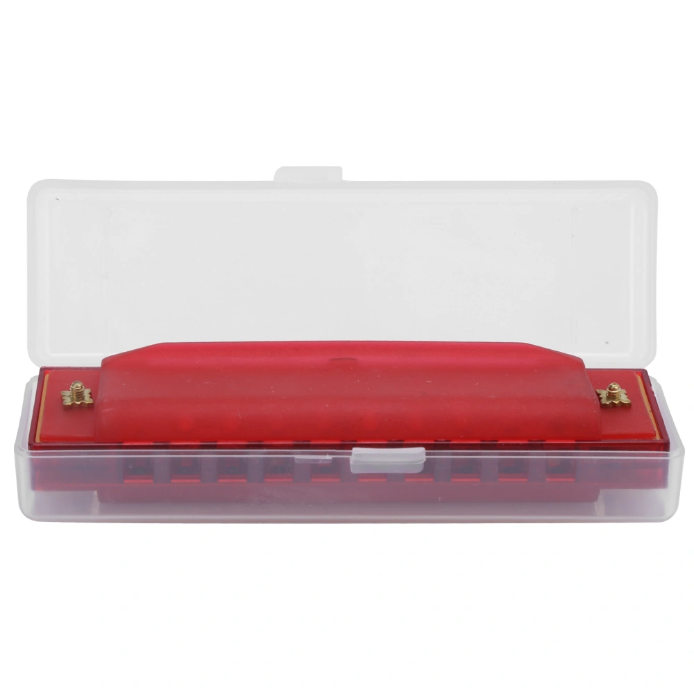 Harmonica Plastic Translucent 10 Hole with Storage Box for Kids Musical InstrumentCrimson