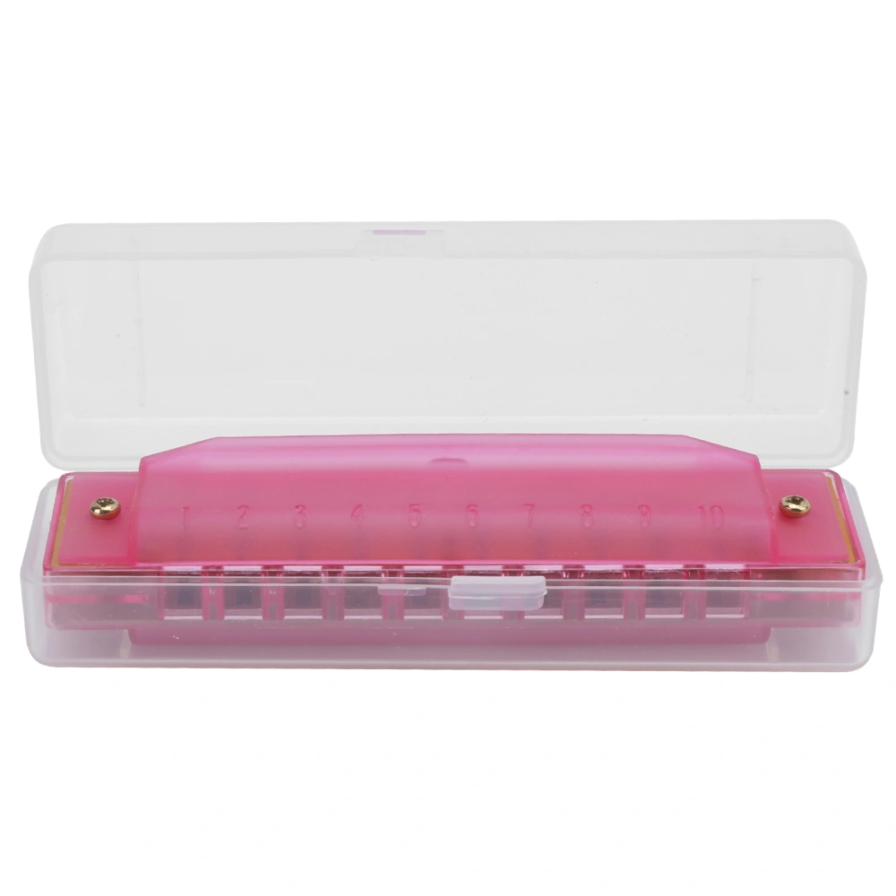 Harmonica Plastic Translucent 10 Hole with Storage Box for Kids Musical InstrumentPink