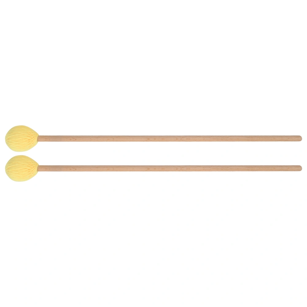 1 Pair Marimba Mallets Medium Hard Yarn Head with Maple Handle for Percussion Playing Yellow